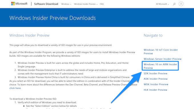 download windows 10 on arm insider preview