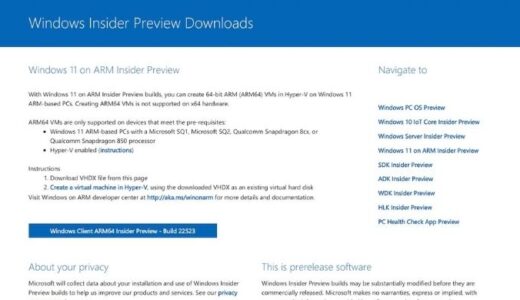 Windows 11 ARM Insider Preview版ISOをダウンロードする